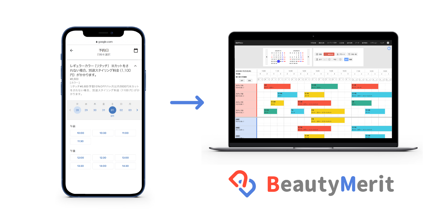 「Google で予約」経由の予約はビューティーメリットに直接反映！ダブルブッキングの心配もありません！